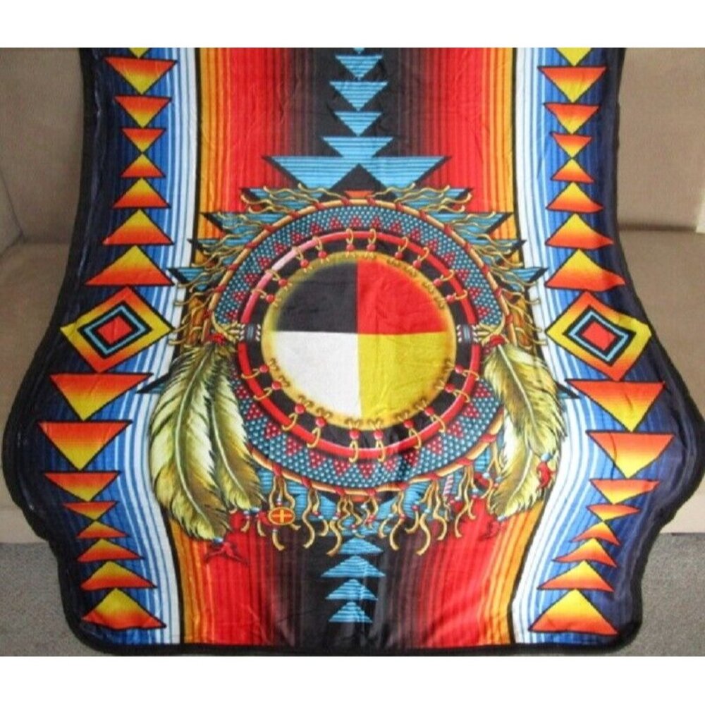 New Sherpa Medicine Wheel Plush Throw Gift Blanket Dreamcatcher Sacred Hoop WARM